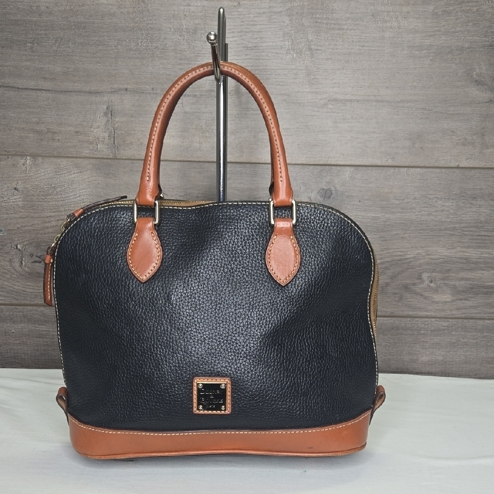 Dooney & Bourke Black and British Tan Leather Satchel Handbag